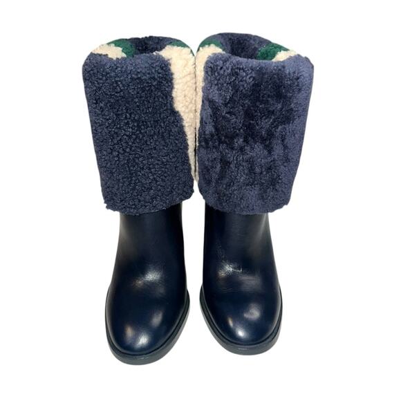 Tory Burch Bamford 100mm Navy Lamb Fur Block Heel Booties 7M - Picture 4 of 10